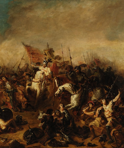 Hippolyte Debon (1807-1872), première pensée pour La Bataille d'Hastings, 1844, huile sur toile